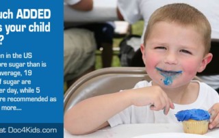How much added sugar is your child getting? | Child eating cupcake with blue frosting